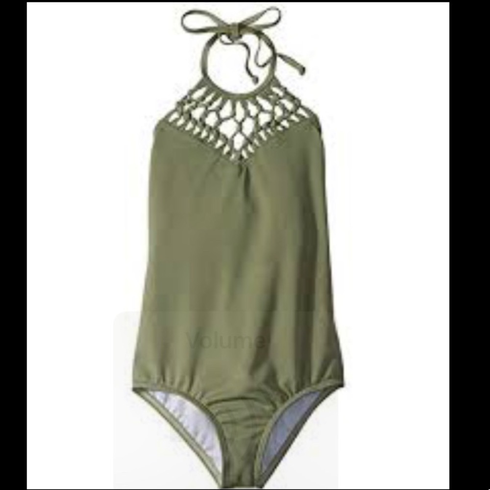 Green billabong swim suit with macrame detailing